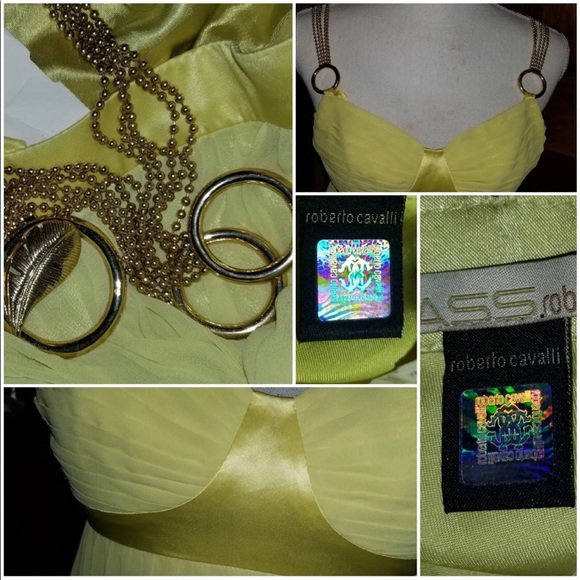 ❤️ROBERTO CAVALLI VINTAGE CHARTREUSE YELLOW PLEATED HALTER TOP 40 ITALIAN W/TAGS - Picture 4 of 10